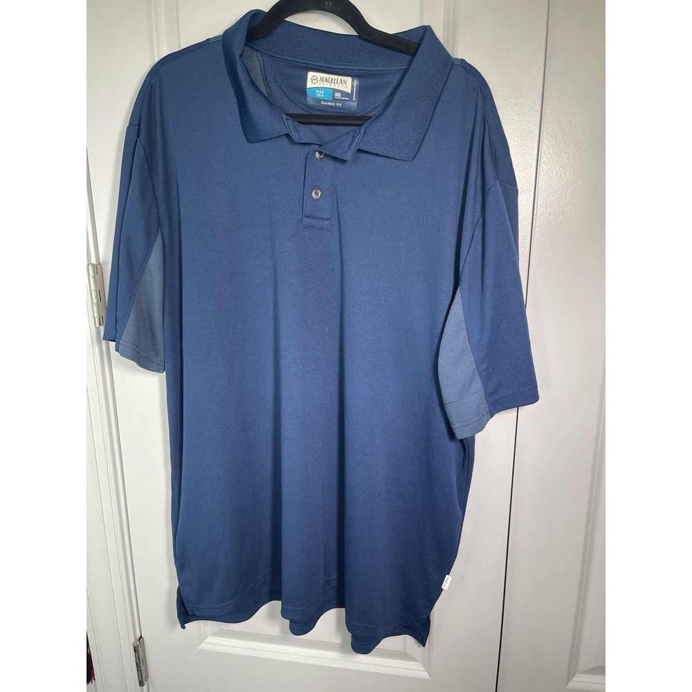 Magellan Outdoors Men Polo Classic Fit Fish Gear Size XXL Blue Moisture‎ Wicking